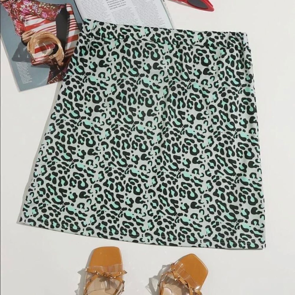 Cheetah Print Skirt-Mint 